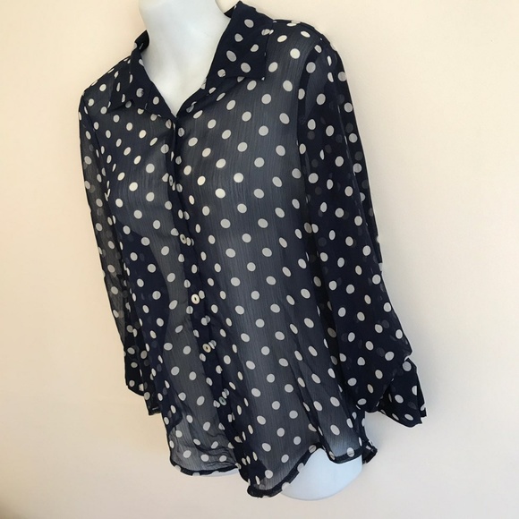 High Low Sheer Polka Dot Button Up Top Shirt Size Small - Picture 3 of 5